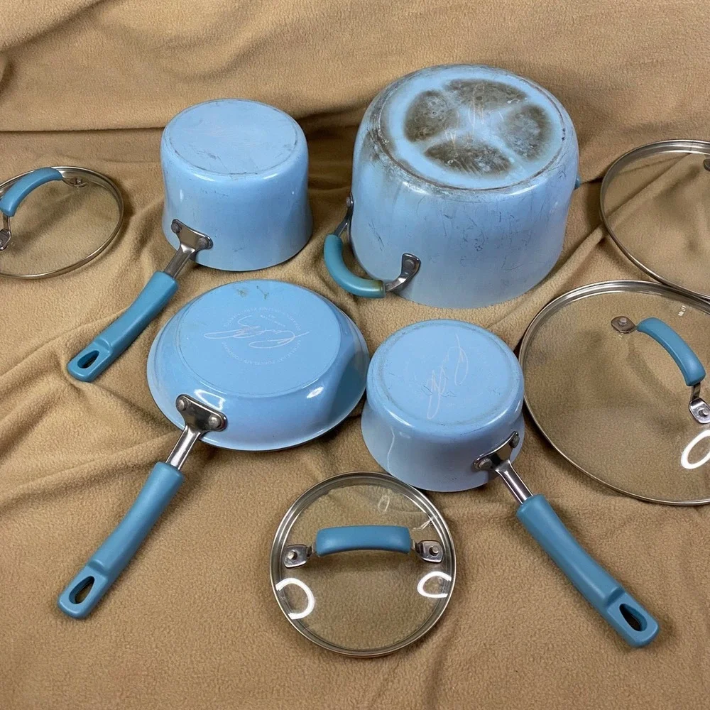Rachael Ray Cookware Set 8pc Sky Blue Nonstick Porcelain Enamel Kitchen Pots GUC